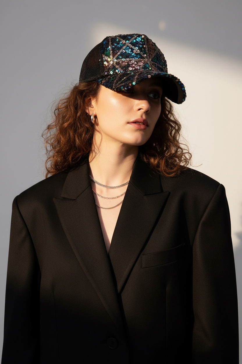 Sylvia Mesh Baseball Cap with Colorful Sequins
