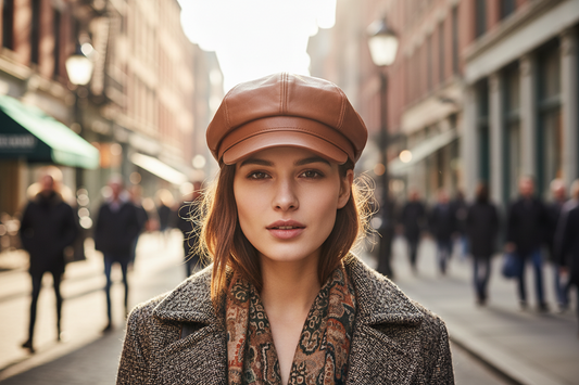 Brown leather cap on a white background