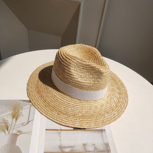 TheCapSpot - Tan with solid Ribbon Straw Hat