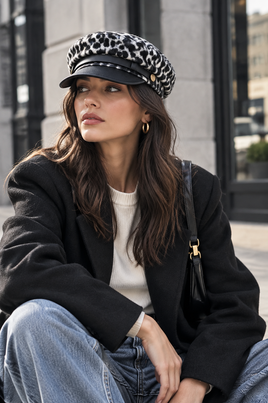 Finn Leopard Print Faux Leather Beret Hat