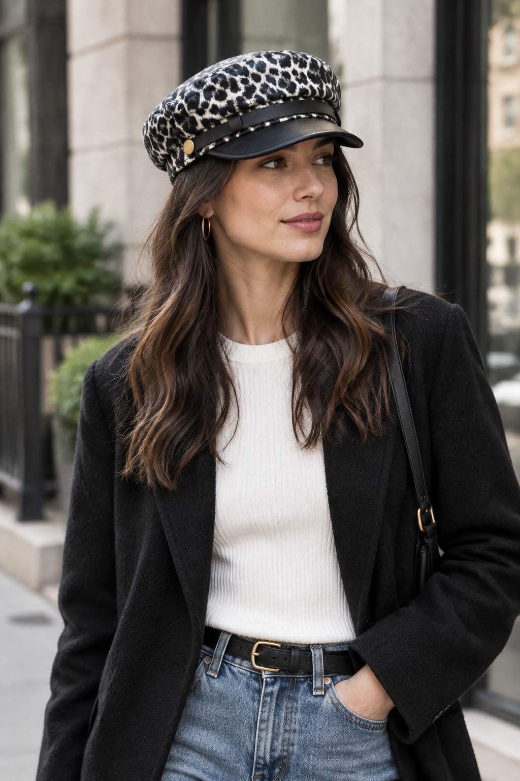 Finn Leopard Print Faux Leather Beret Hat