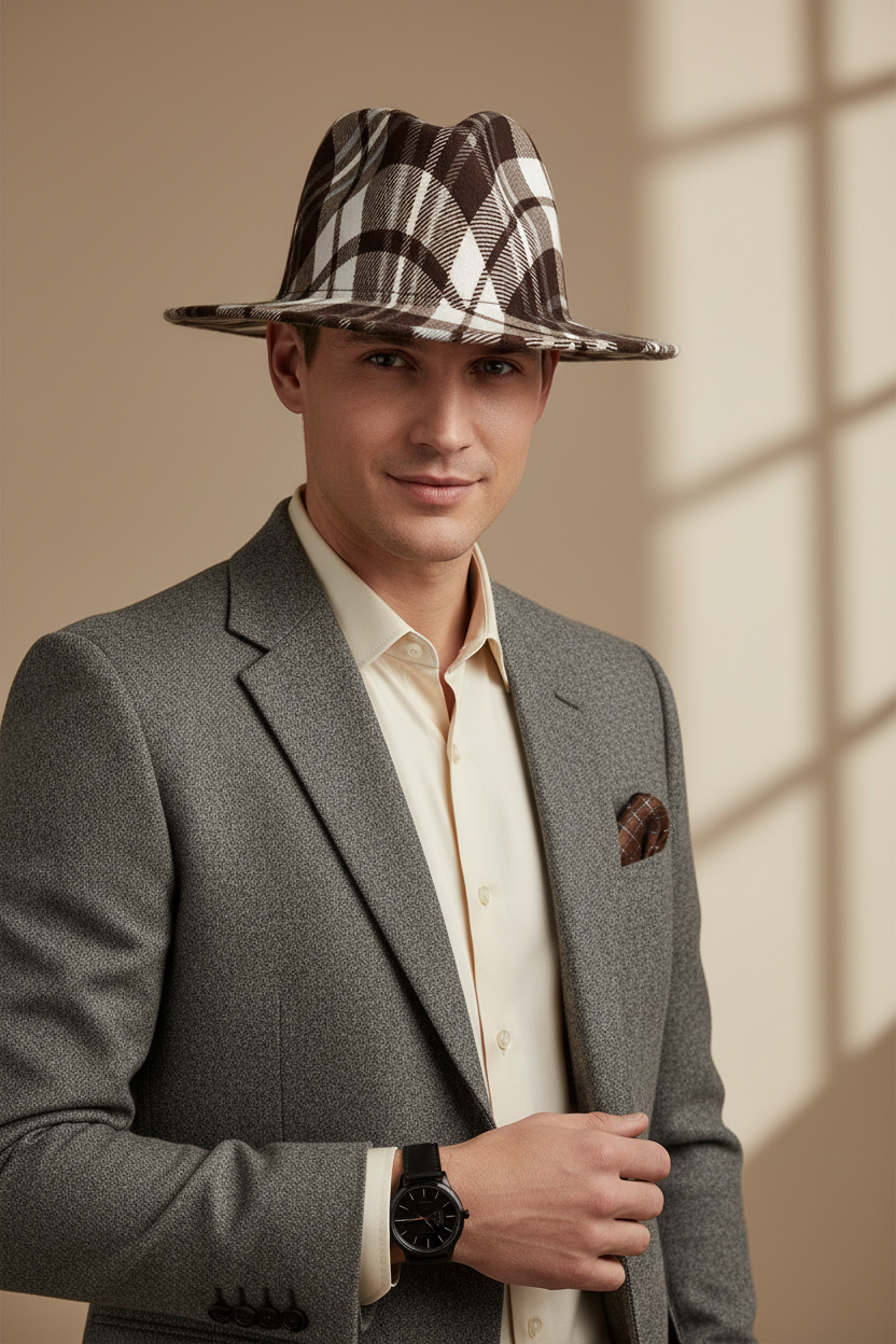 Howard Abstract Plaid Wool Top Hat – Medium Adult
