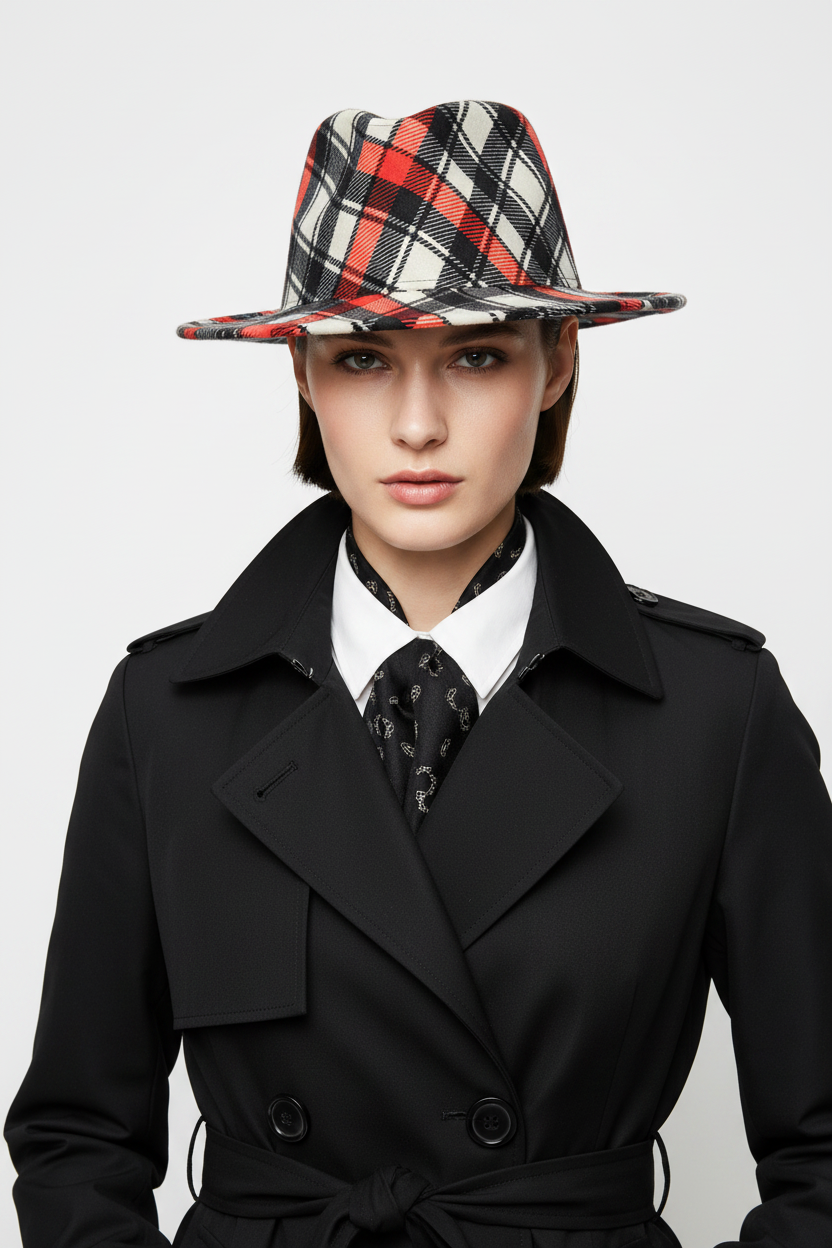 Jaxson Abstract Plaid Wool Felt Top Hat