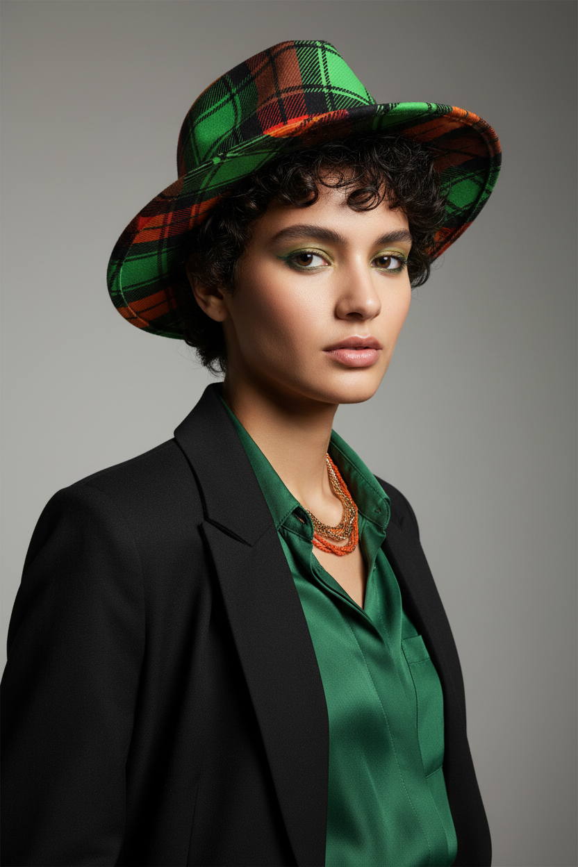 Jaxson Abstract Plaid Wool Felt Top Hat