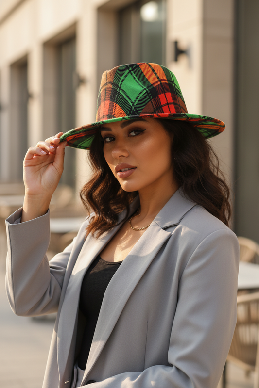 Jaxson Abstract Plaid Wool Felt Top Hat