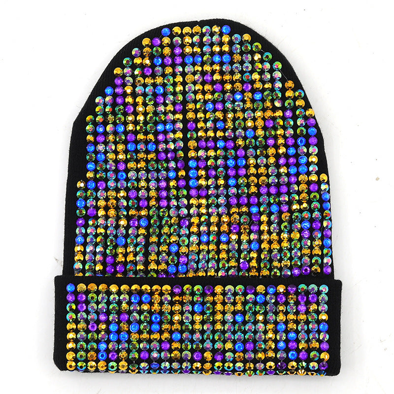 Punk Rhinestone Warm All-matching Acrylic Knitted Drill Cap