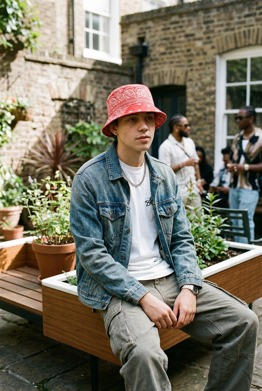Floral Cotton Flat Top Bucket Hat – Short Brim, M