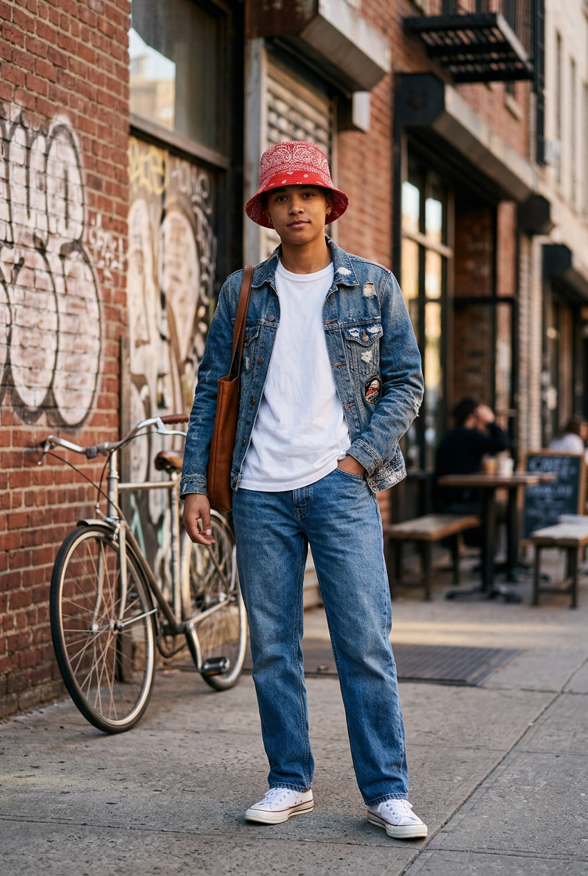 Floral Cotton Flat Top Bucket Hat – Short Brim, M