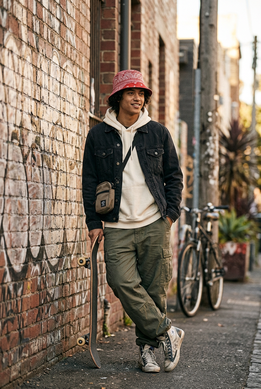Floral Cotton Flat Top Bucket Hat – Short Brim, M