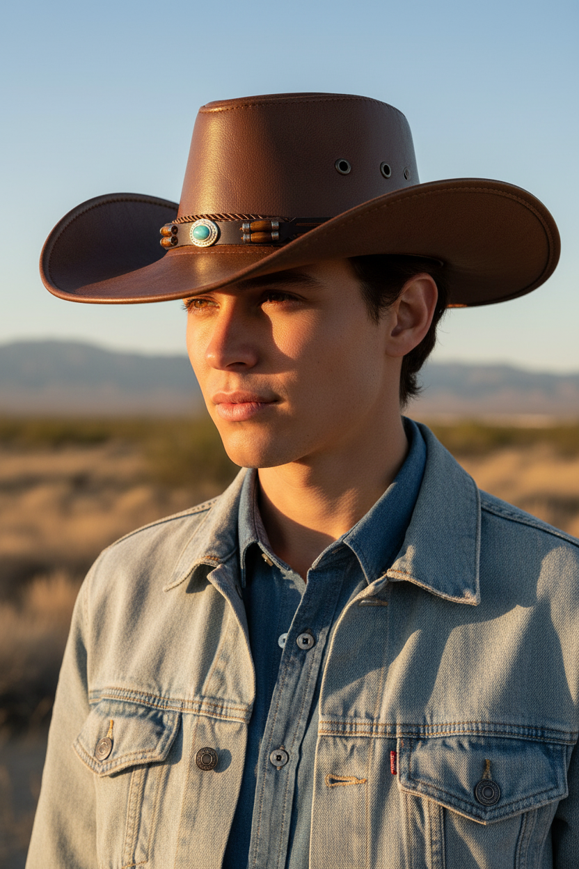 Lockhart Faux Leather Wide Brim Cowboy Hat