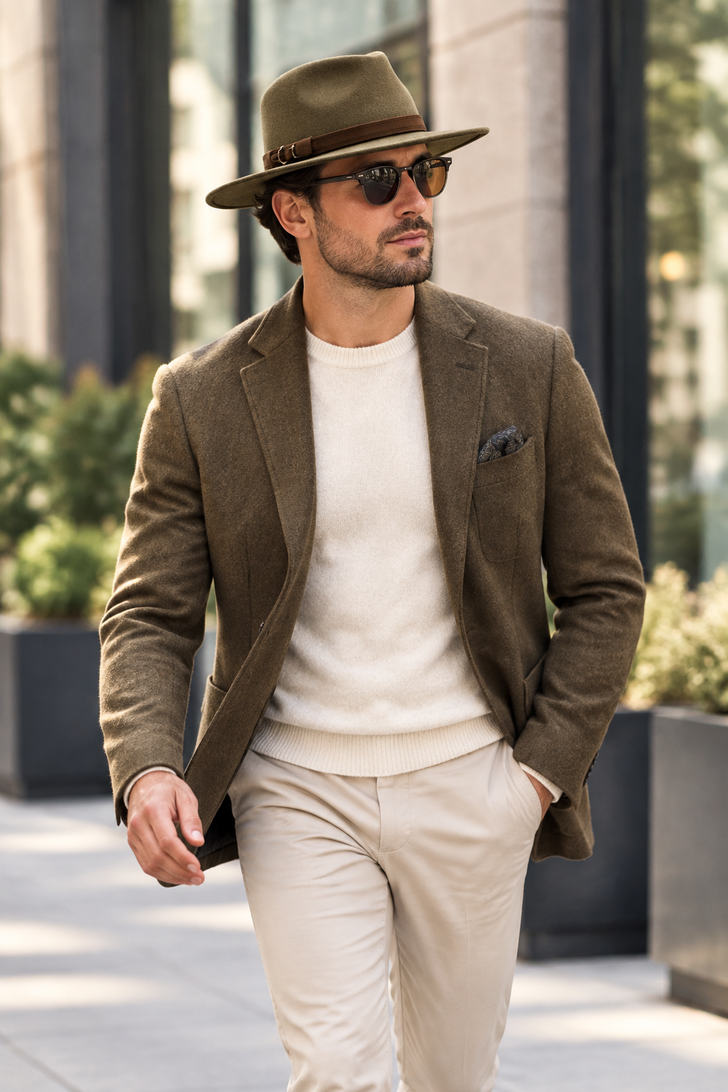 Baylor Cashmere Flat Brim Fedora Hat with Band