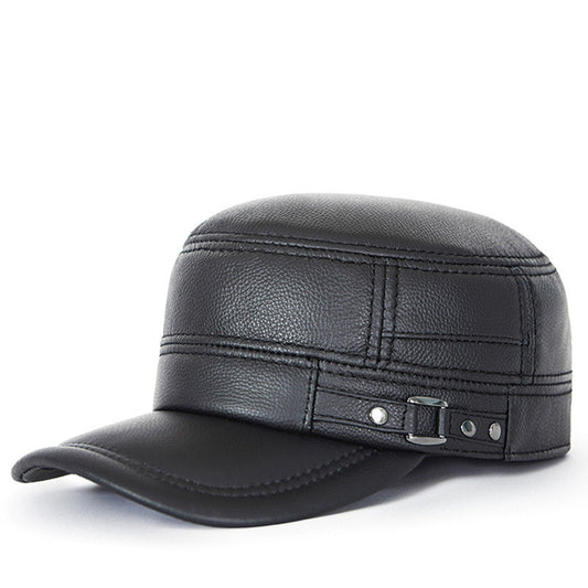 Leather Flat Hat Men's Warm Ear Protection