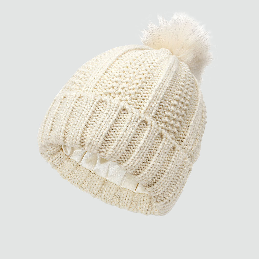 Elastic Satin Knitted Hat Loose And Warm Ladies