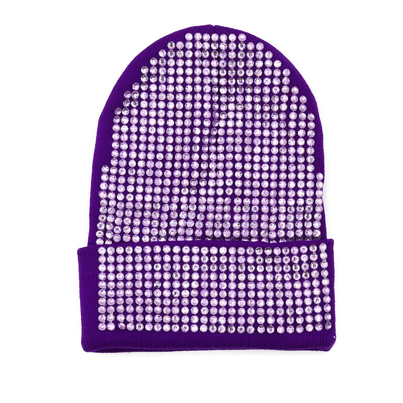 Punk Rhinestone Warm All-matching Acrylic Knitted Drill Cap