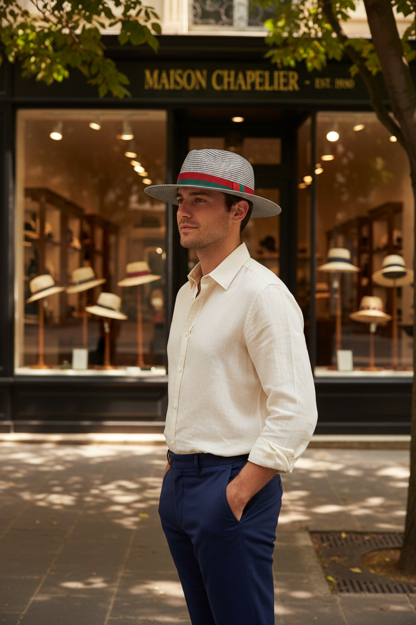 Oakland Straw Sun Hat with Red and Green Ribbon