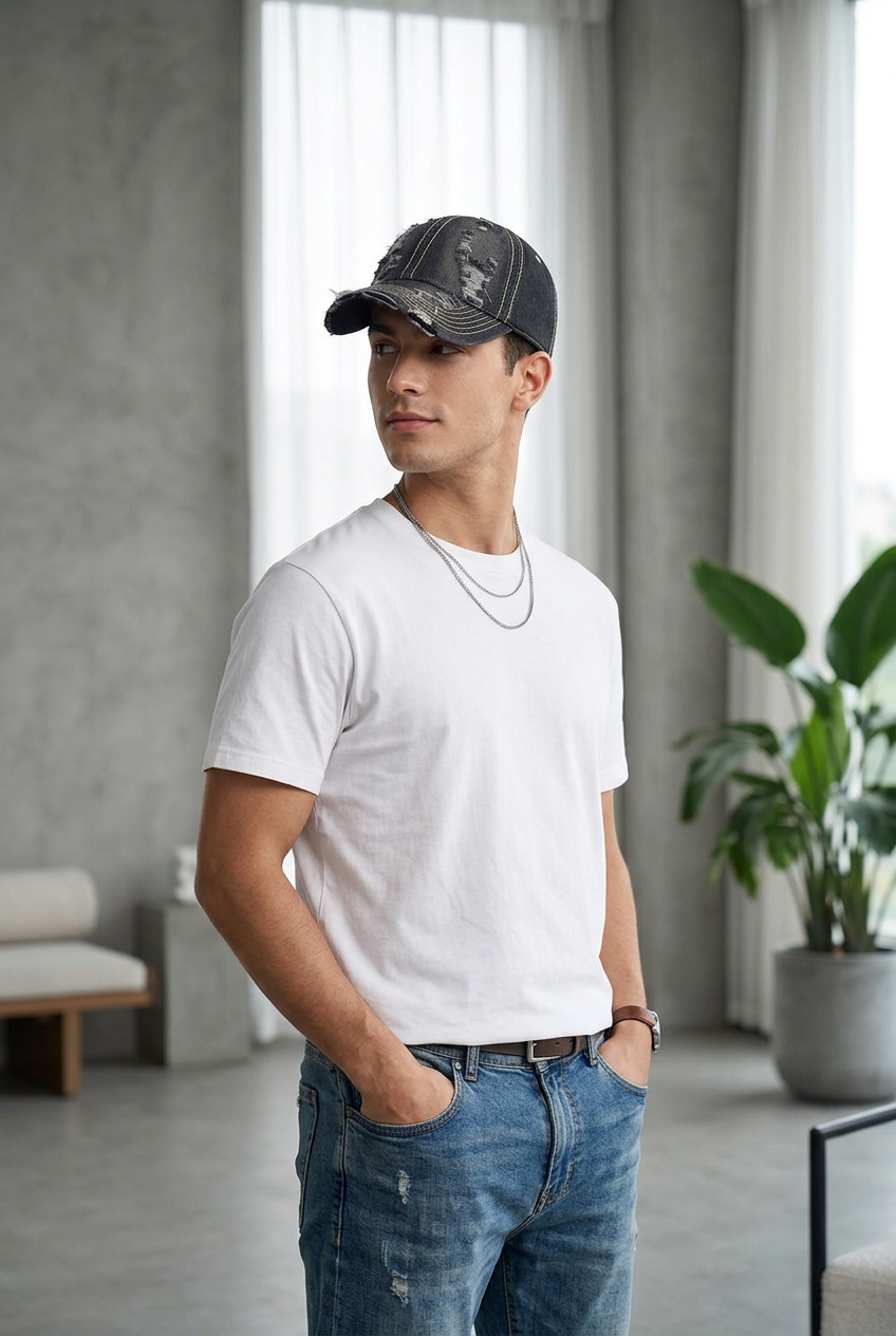 Evans Denim-Look Cotton Cap | Free-Size Casual Hat