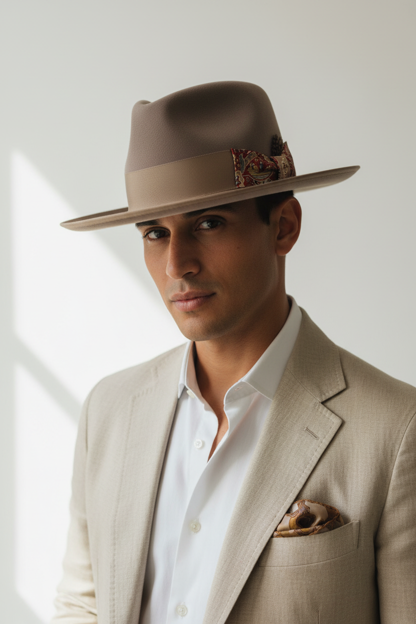 Winstar Beige Wool Fedora Hat with Band, Large 58–60 cm