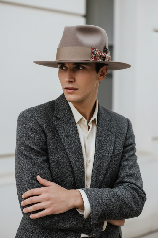 Winstar Beige Wool Fedora Hat with Band, Large 58–60 cm