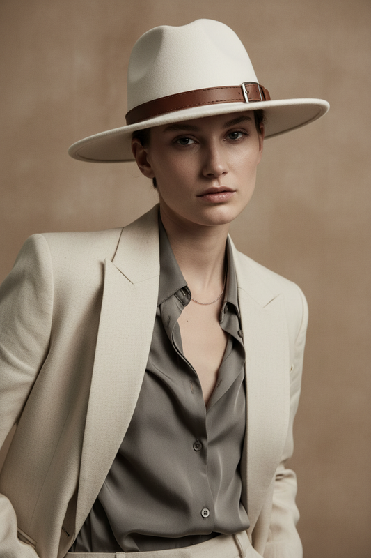 Oliver Lamont Felt Fedora Hat with Wide Brim