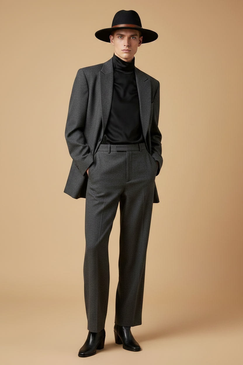 Oliver Lamont Felt Fedora Hat with Wide Brim