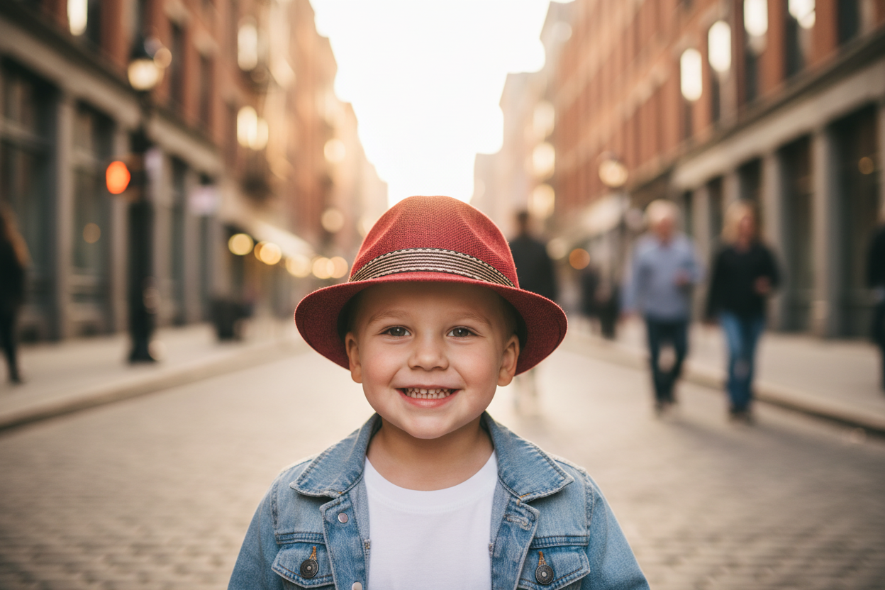 Red fedora hat with a decorative band on a white surface with an open magazine and plant in the background.