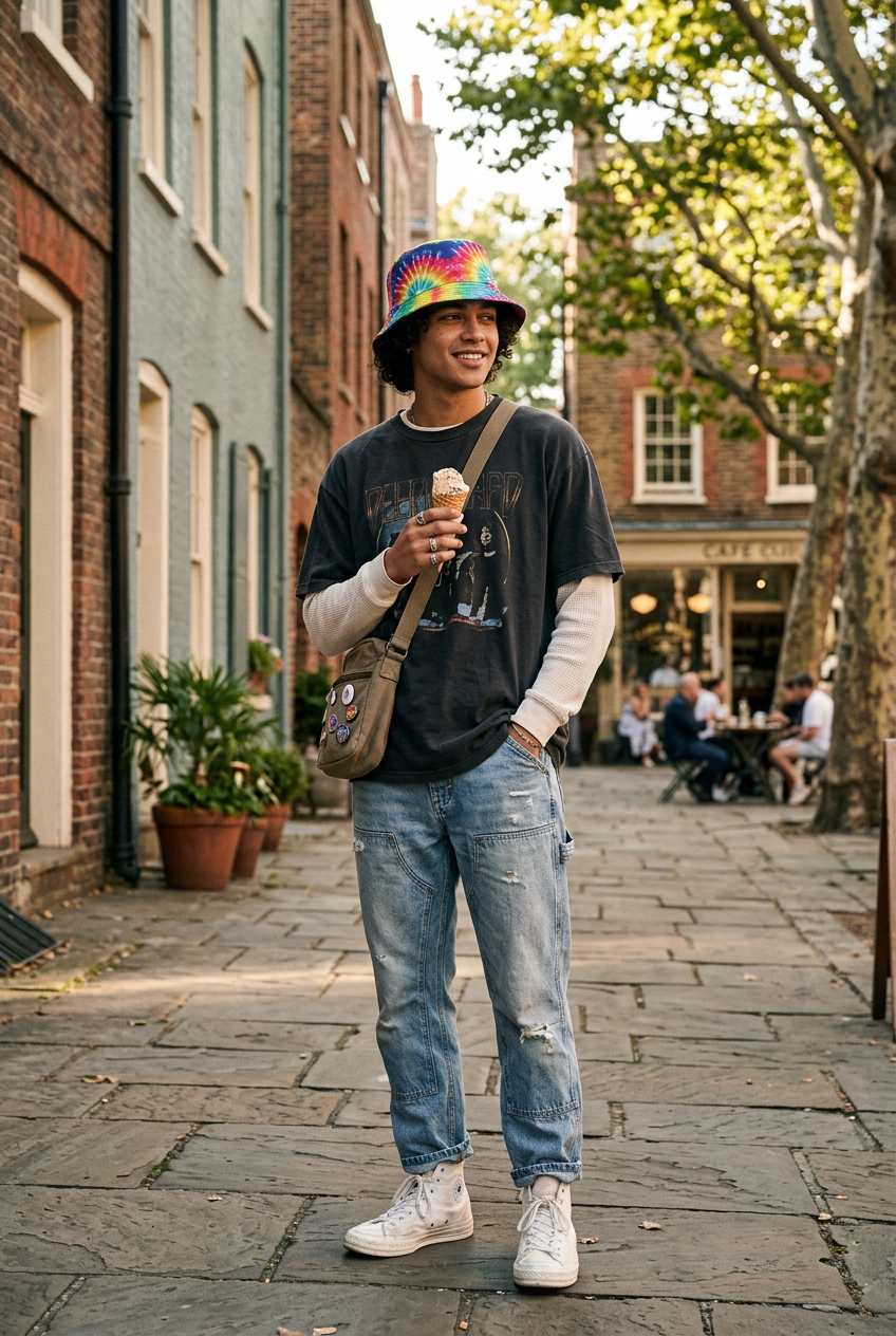 Usman Tie-Dyed Double-Sided Cotton Bucket Hat, UV Protection