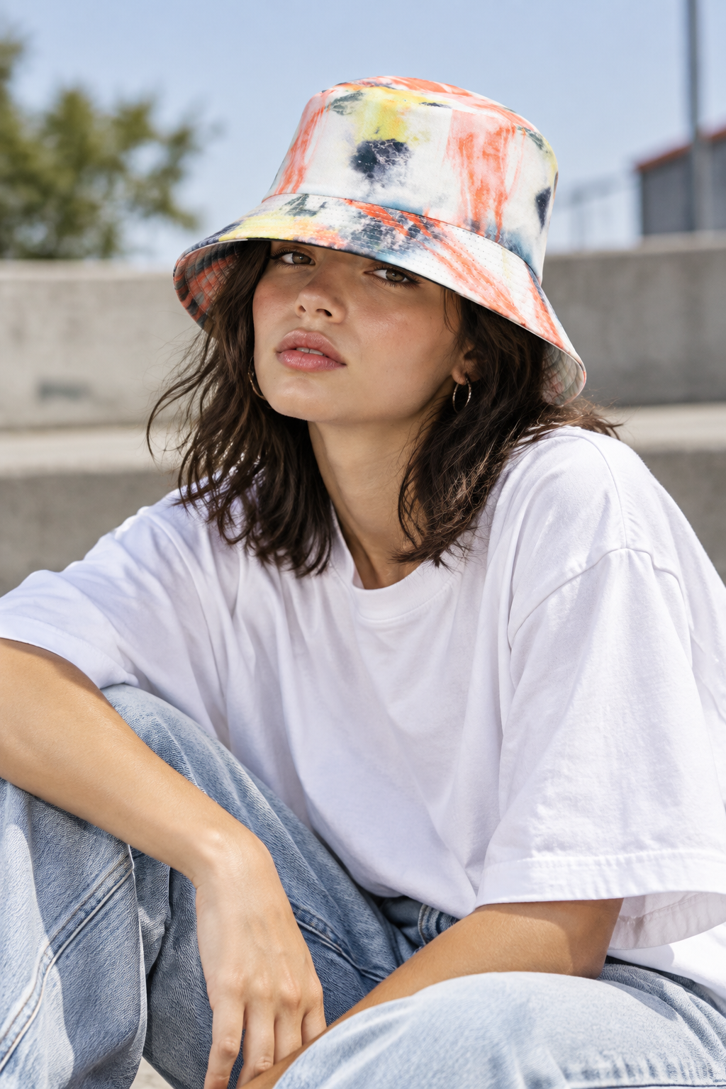 Usman Tie-Dyed Double-Sided Cotton Bucket Hat, UV Protection