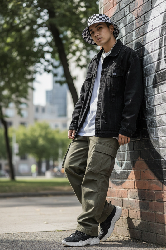 Calvert Checkered Bucket Hat, Flat Top, Medium