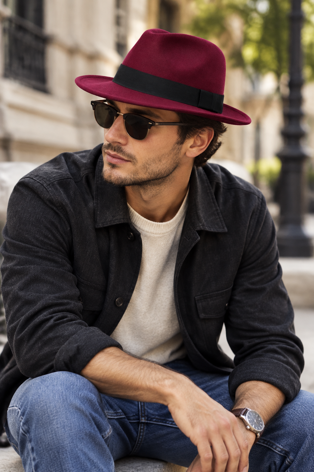 Henderson Unisex Wool Felt Fedora Hat with Wide Brim & Band
