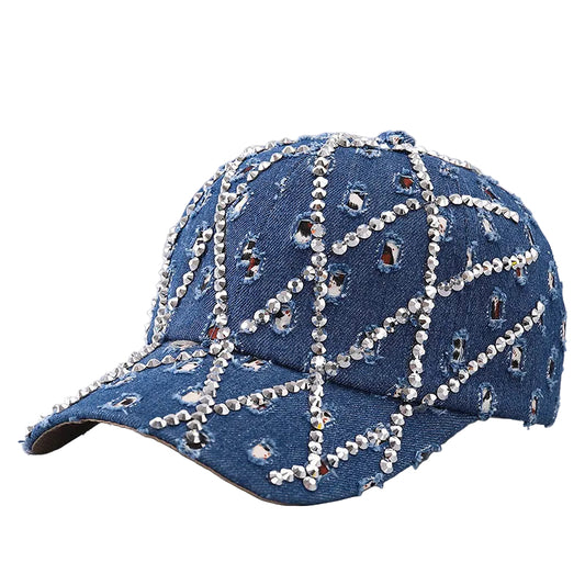 Hawkinson Denim Baseball Cap with Rhinestones, Adjustable