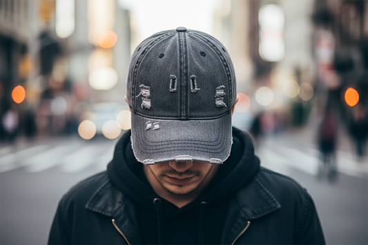 Distressed gray baseball cap on a white background