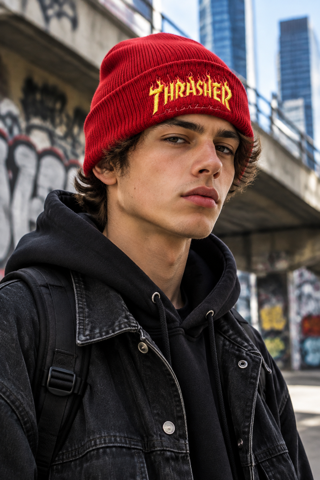 Thrasher Embroidery Knitted Wool Hat – Adjustable Dome Style