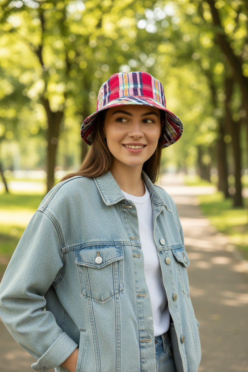 Denton Double Sided Red Lattice Cotton Bucket Hat
