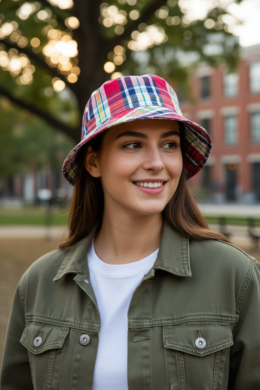 Denton Double Sided Red Lattice Cotton Bucket Hat