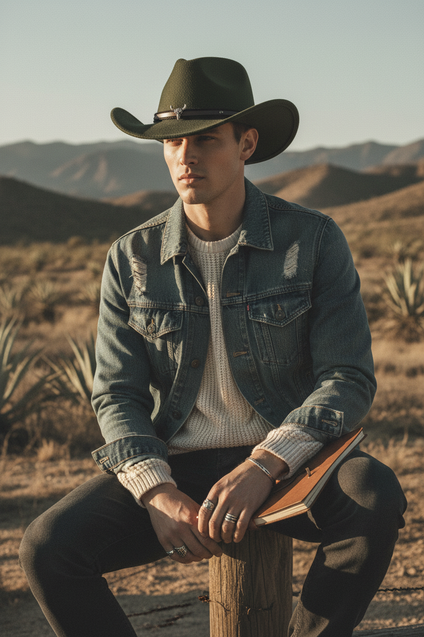 Jaxson Polyester Cowboy Fedora Hat with Bull Head