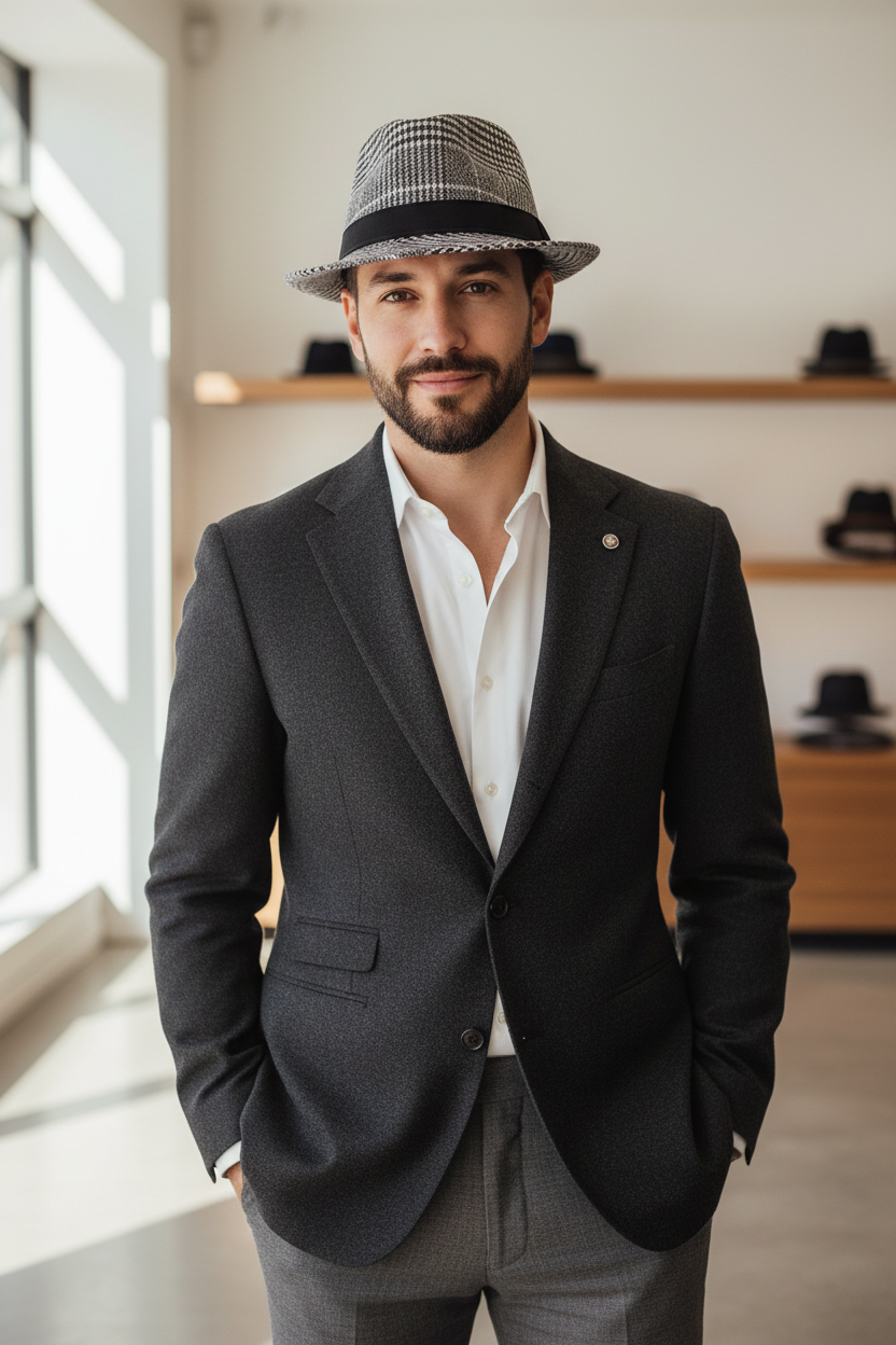 Robinson Plaid Fedora Hat – Wool Felt, Unisex