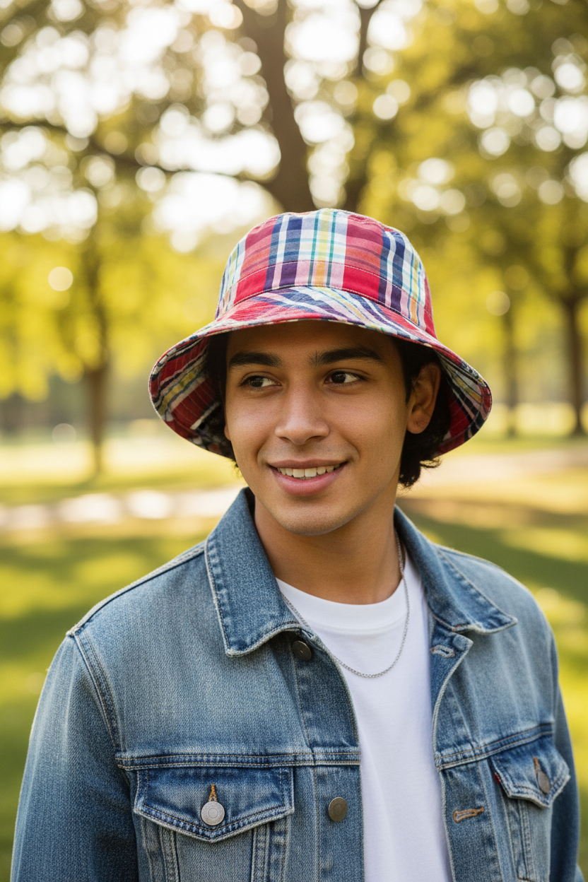 Denton Double Sided Red Lattice Cotton Bucket Hat