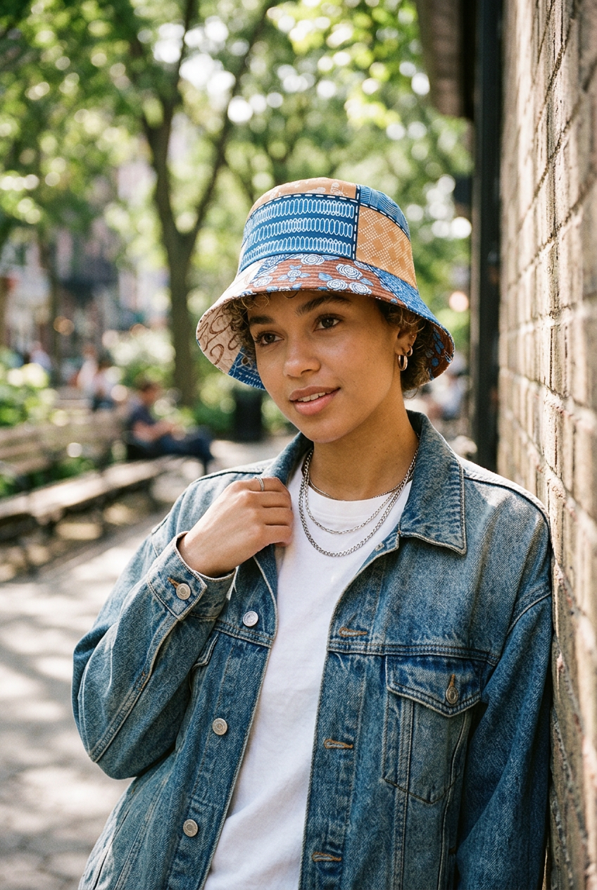 Coltrane Double-Sided Geometric Bucket Hat, Polyester, M