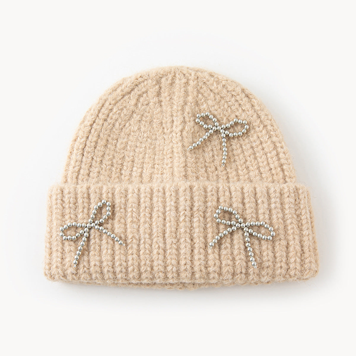 New Autumn Winter Solid-Color Bow-Knot All-Match Knitted Hat