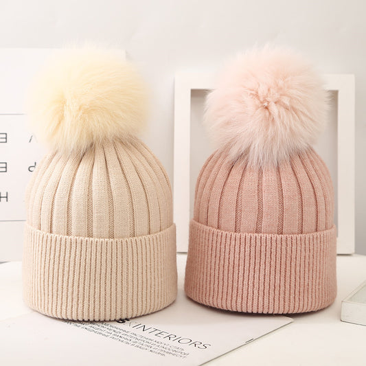 The CapSpot - Fox Fur Ball Knit Hat