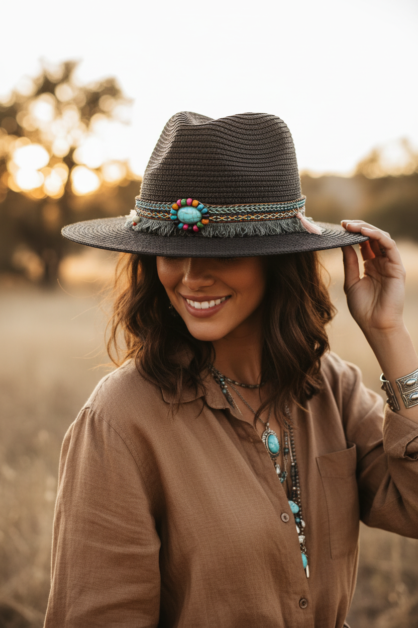Berry Cowboy Straw Sun Hat, UV Protection, Waterproof