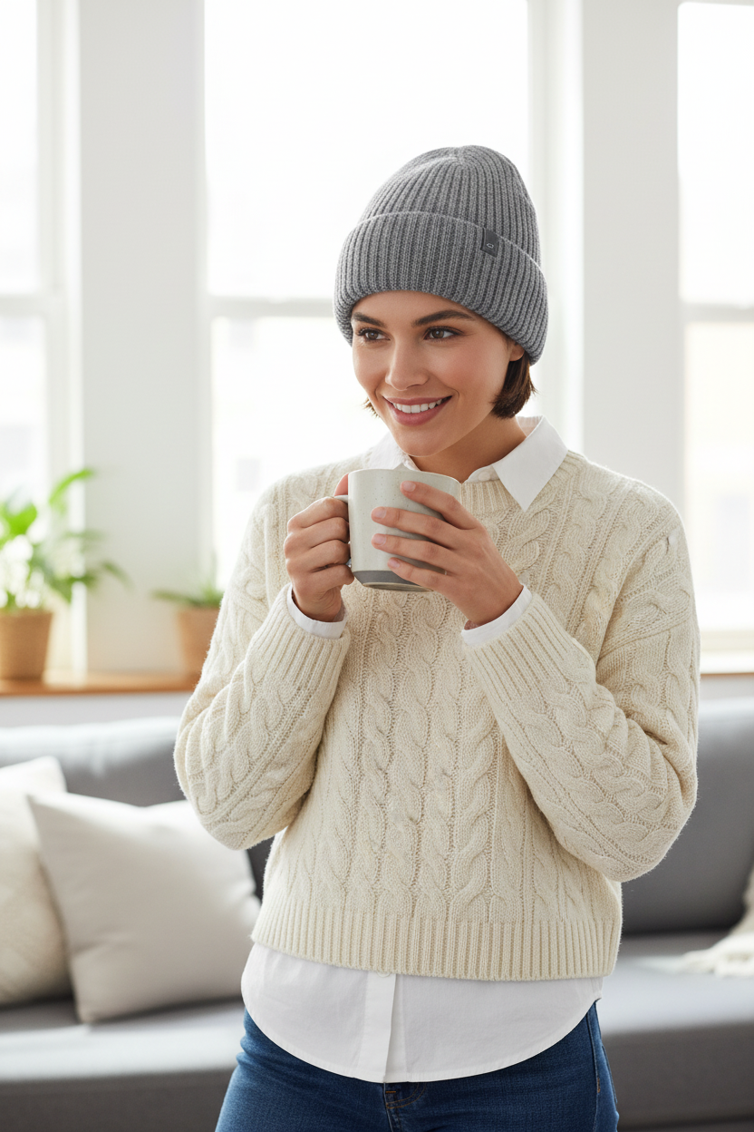 Peru Knitted Beanie Hood with Adjustable Fit