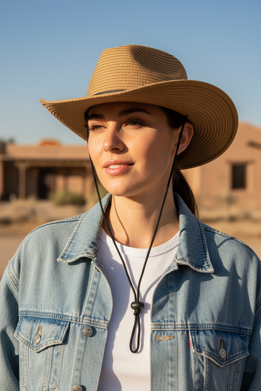 Bellten Wide Brim Straw Hat, Adjustable UV Protection