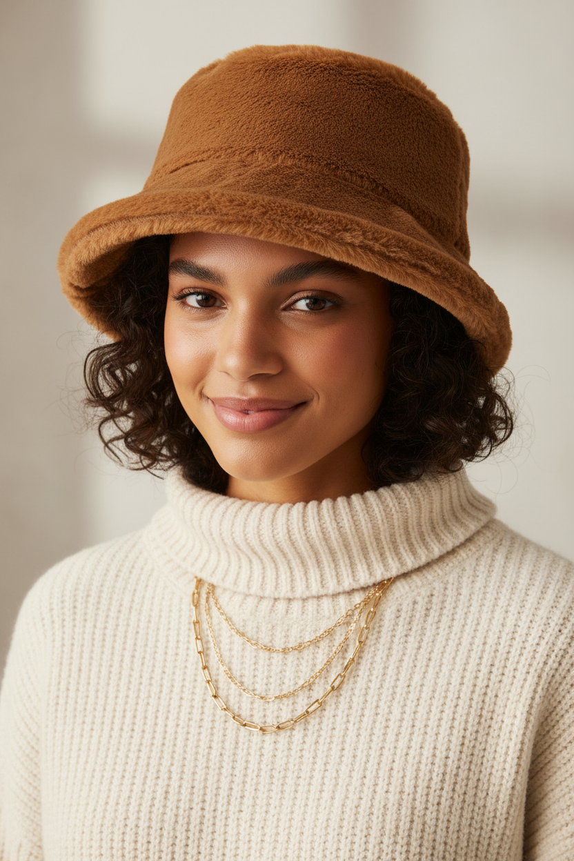 Thompson Faux Fur Adjustable Bucket Hat for Adults