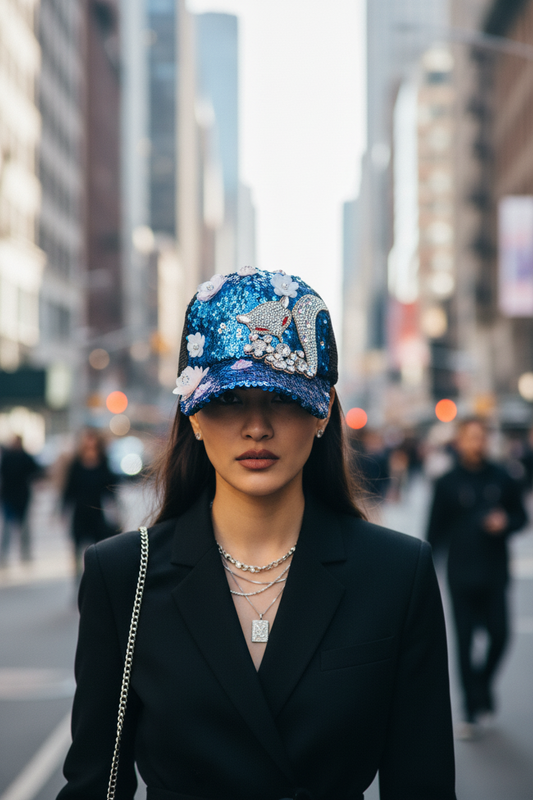 Decorative headpiece with floral and butterfly designs on a wooden surface