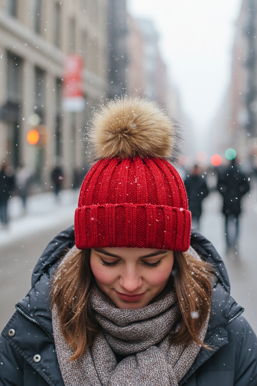 TheCapSpot - Raccoon Fur Ball Stocking Cap