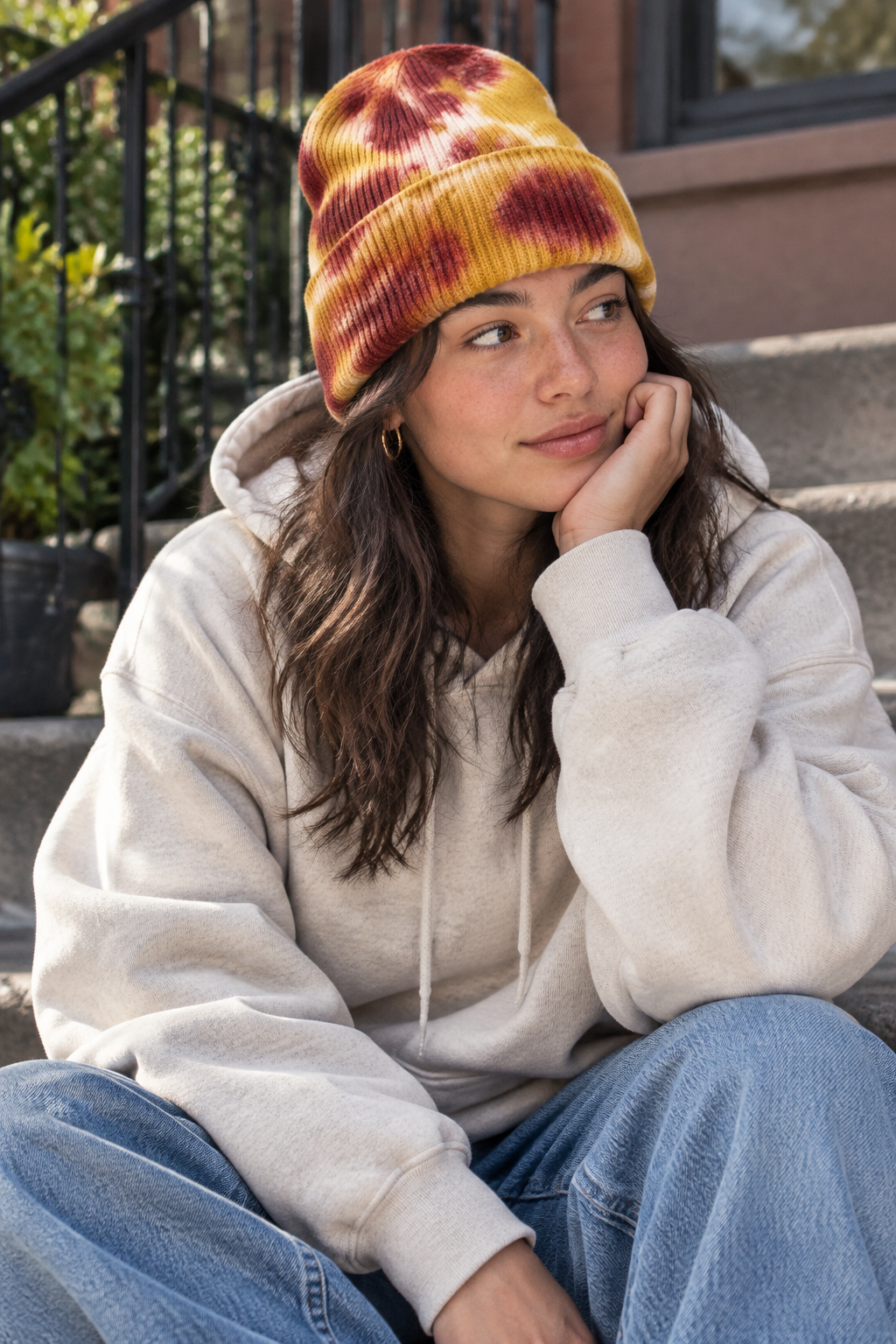 Aledo Tie-Dye Knitted Stocking Cap – Women's High-Top Beanie