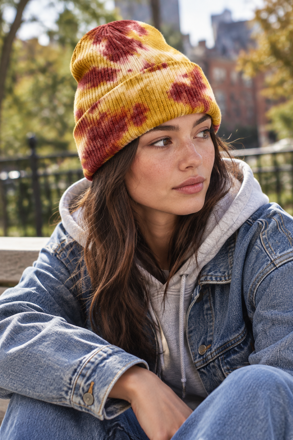 Aledo Tie-Dye Knitted Stocking Cap – Women's High-Top Beanie
