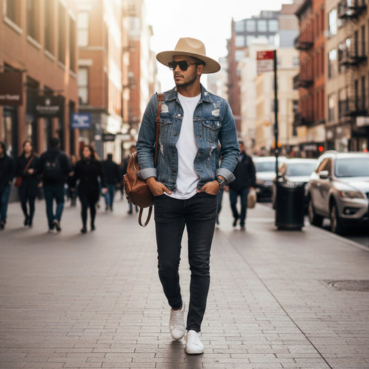 Beige fedora hat on a white background