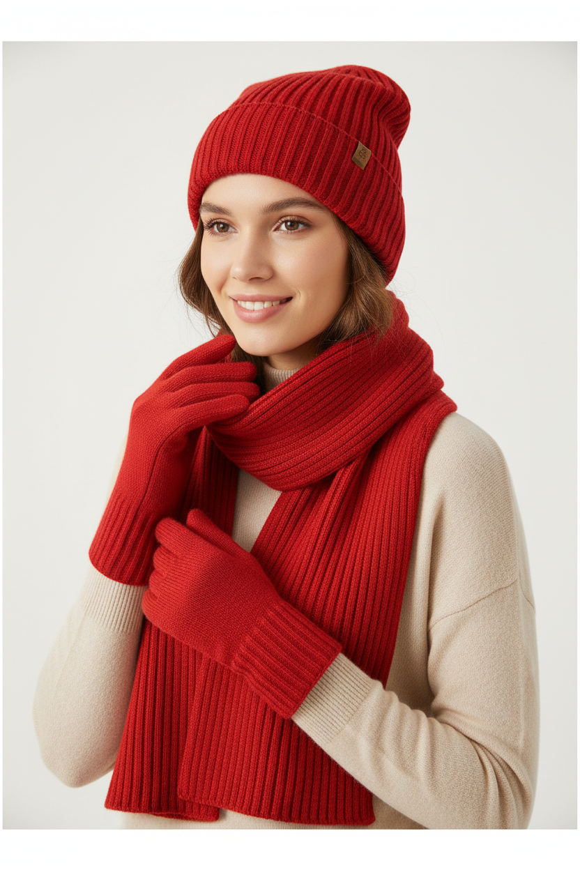 Bradley Wool Scarf, Hat & Gloves Three-Piece Set for Women